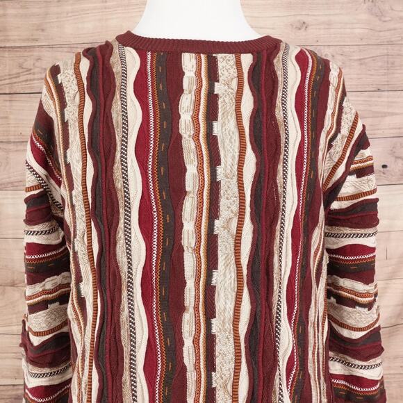 Norm Thompson Sweater Mens 2XL Burgundy Brown 3D Textured Knit Coogi Style - Picture 1 of 9